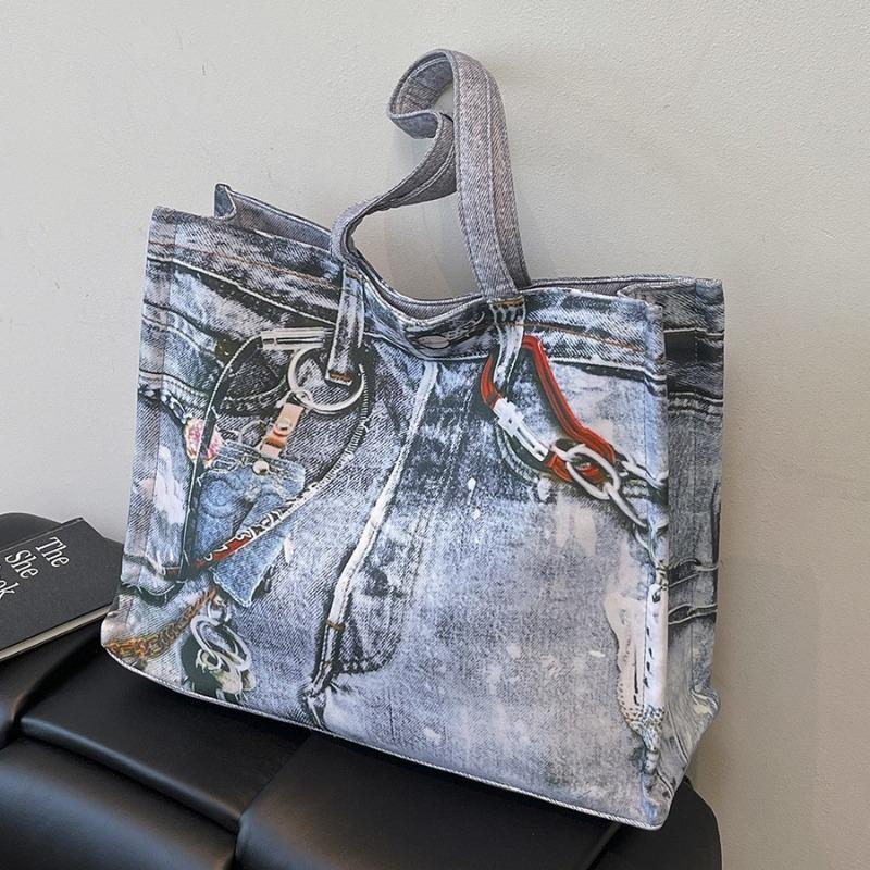 Premium Splicing Denim Shoulder Tote Bag Large Capacity Summer New Fashion Niche Design Handbag