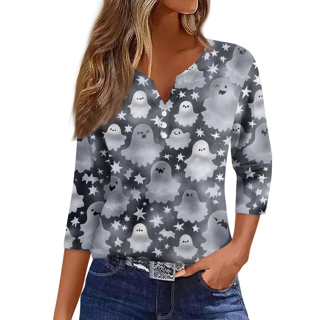 Women's Casual Fashion Sexy Comfortable V-Neck Halloween Seven Sleeve Top