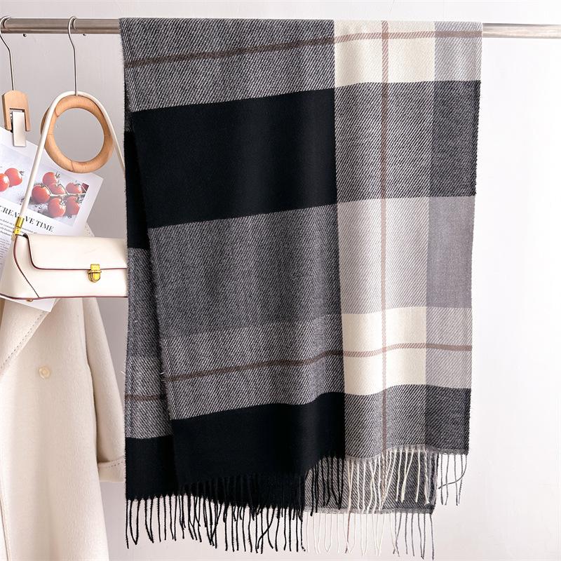 Korean Version Plaid Scarf Winter Male And Female Students Scarf Thickened Warm Outer Shawl Tassel Korean Imitation Cashmere Scarf