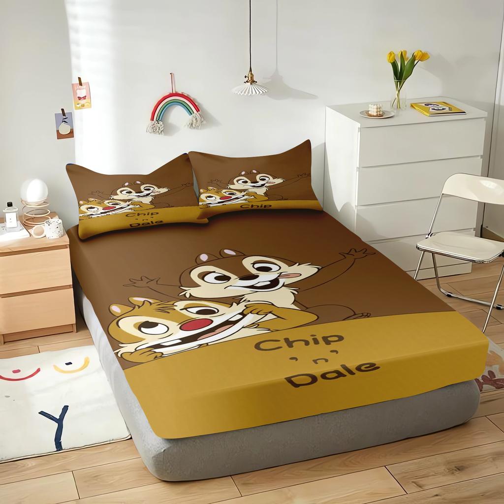 Chip And Dale Cartoon Fitted Sheet Cover For Children Cute Digital Printing Bedding, Coverage, Teenager With Elastic Sheets
