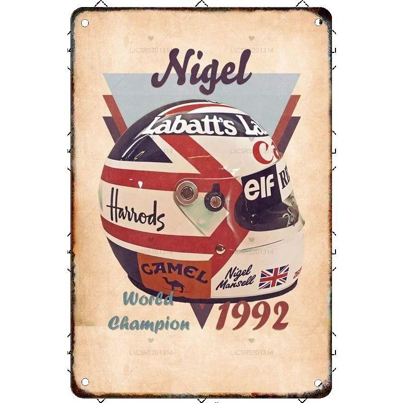 Vintage Formula 1 Helmet Metal Tin Sign Bar Garage Club Wall Decor