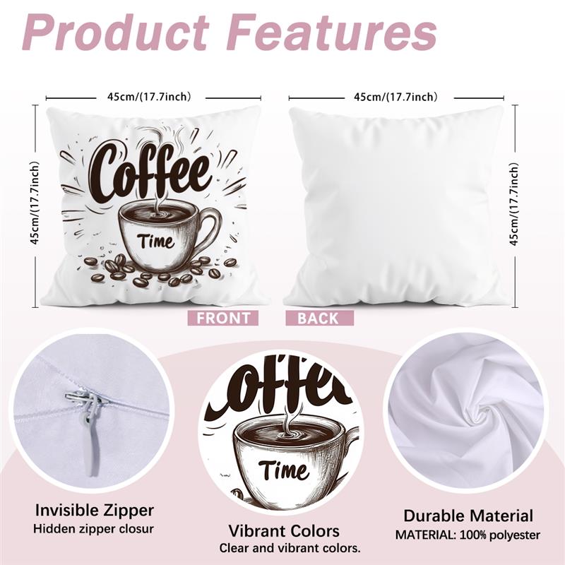 Coffee Time Pattern Decorative Cushions Pillowcase Polyester Cushion Cover Throw Pillow Sofa Decoration Pillowcover Home Decor