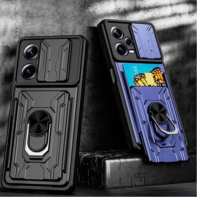 Kartensteckplatz Schiebekamera Schutz Telefonabdeckung für Xiaomi Redmi Note 12 Pro Plus 5G 12Pro Ringständerhalter Stoßfeste Rüstungshülle Redmi Note 11 Pro 11S