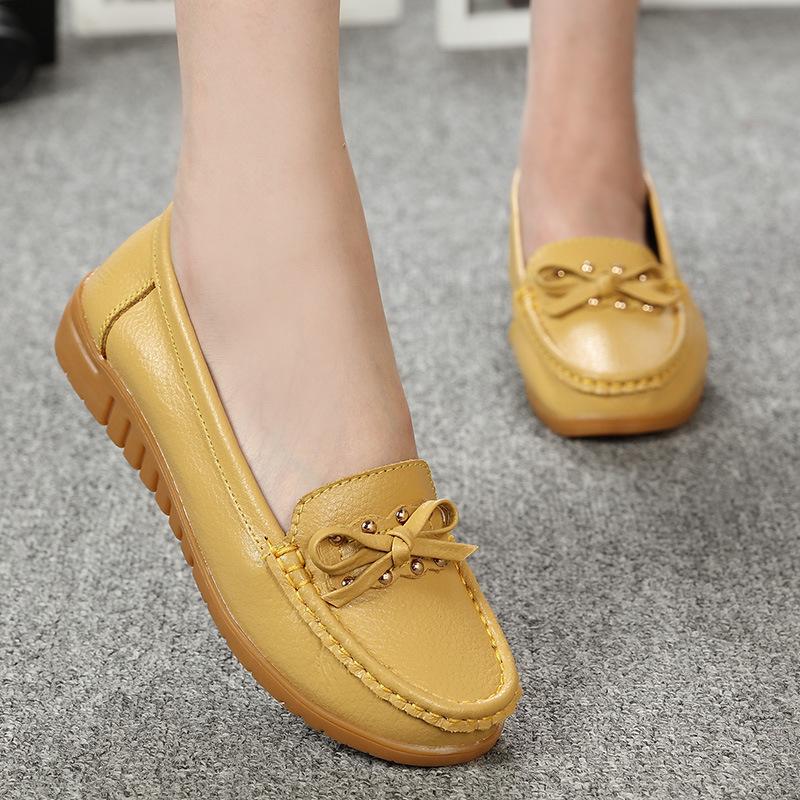 Leather shoes soft-soled women's shoes women's casual flats beef tendon sole one-pedal single shoes