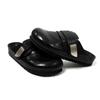 Fashion Comfortable Soft Leather Flat Slippers Women Fashion Round Toe Metal Decoration Design Casual Sandals Black Outdoor Beach Sandal