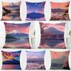 Japanese Cherry Blossom Fuji Mountain Sunset Cushion Cover Washable Linen Pillowcase Soft  for Daily Sofa Bed Home Room Decor