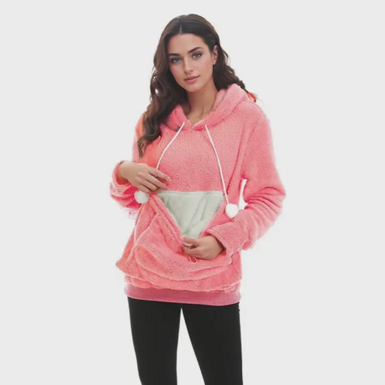 Solid Color Casual Hooded Sweatshirt: Winter Style, Plus Velvet, Thickened, Long Sleeve with Large Pocket.