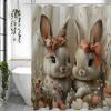 Easter Shower Curtain Bunny Easter Eggs Floral Bow Spring Holiday Bunny Bathroom Decor Polyester Shower Curtain Waterproof Showe