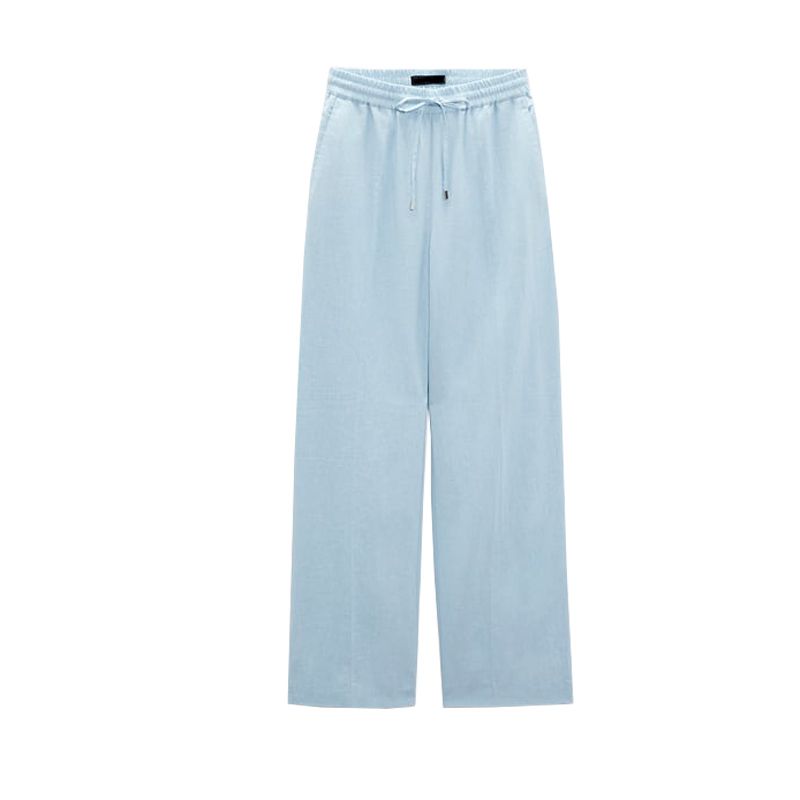 Spring New Arrival Mop Pants Linen Blended Stretch High Waist Wide Leg Pants 9929140 3067352