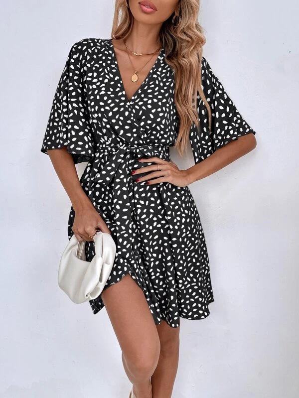 European & American 2025 Women's New Hot V-neck Slimming Short Sleeve Versatile Dress