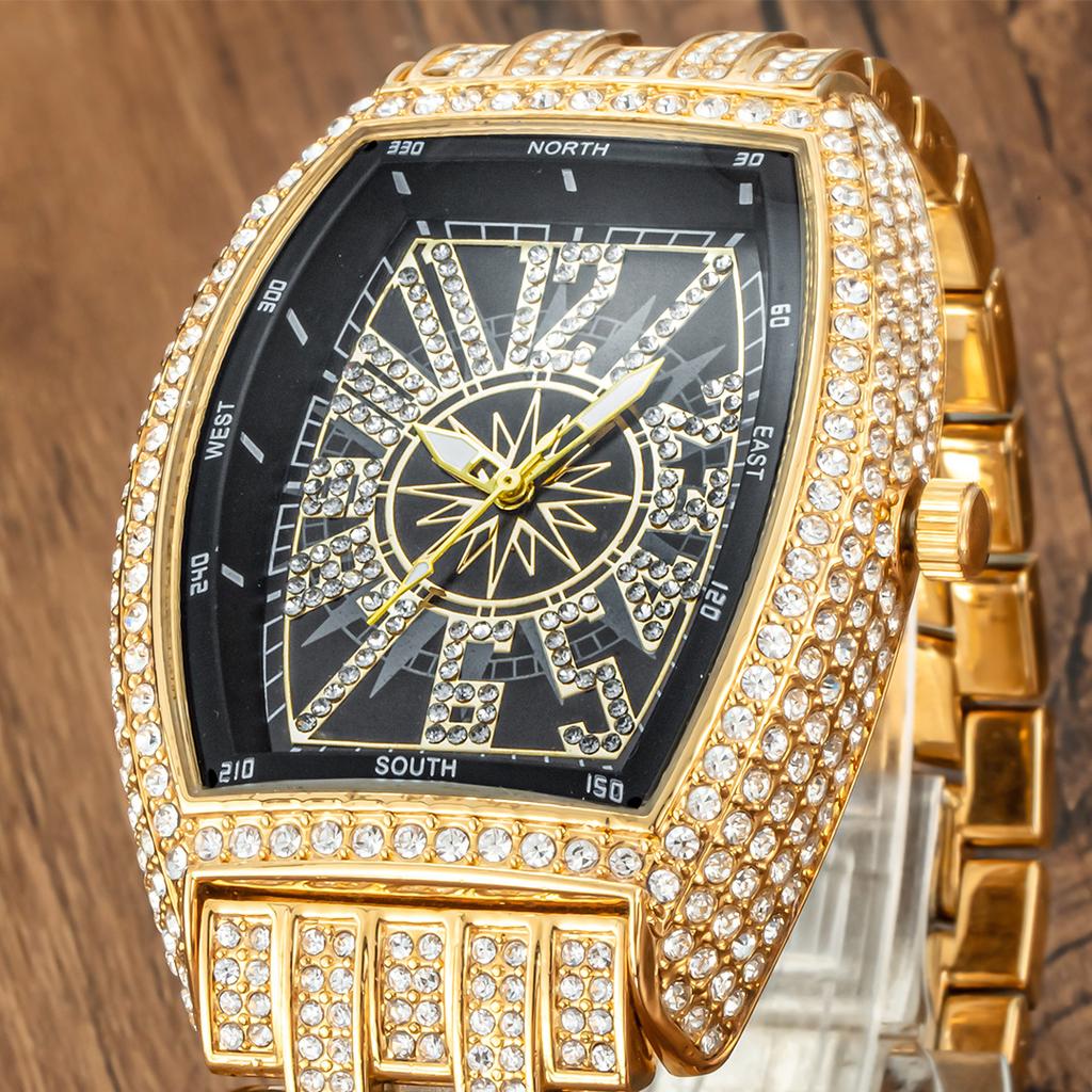 W87 Men's Watches Luxury Metal Sky Star Fashion Digital Barrel Full Diamond Large dial Waterproof Male Quartz Clock Watch