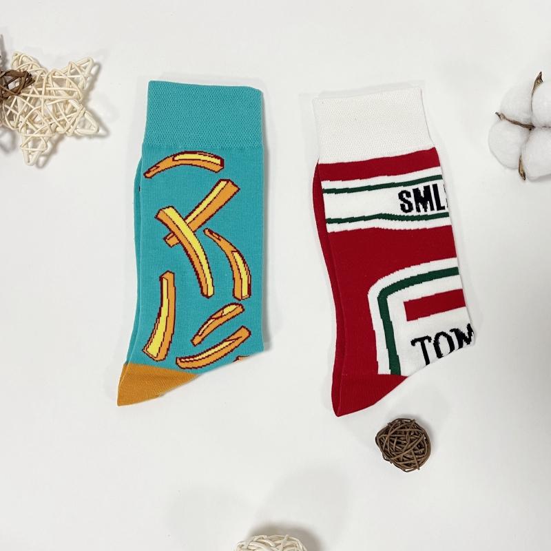 1 Ζευγάρι Unisex Αστείες Κάλτσες Μήκους Μέσης Γάμπας με Εκτύπωση Κέτσαπ Ντομάτας και Πατάτας Τηγανητής Στυλ AB Κατάλληλες για Όλες τις Εποχές