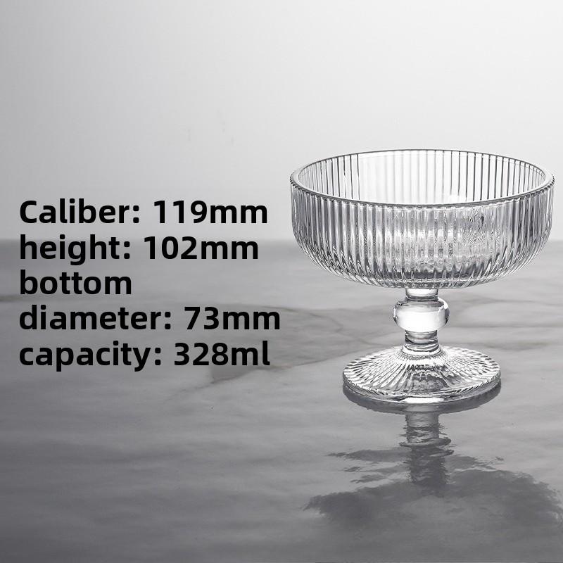 American Short BarwareStem Striped Red Wine Glass Set with Wide Mouth for Ice Cream and Hotel