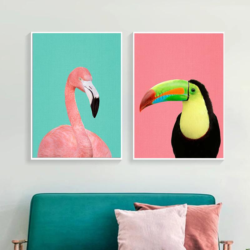 Tropical Plants Poster and Print Toucan Bird Flamingo Parrot Pineapple Canvas Painting Nordic Wall Art Picture Home Decor Cuadro
