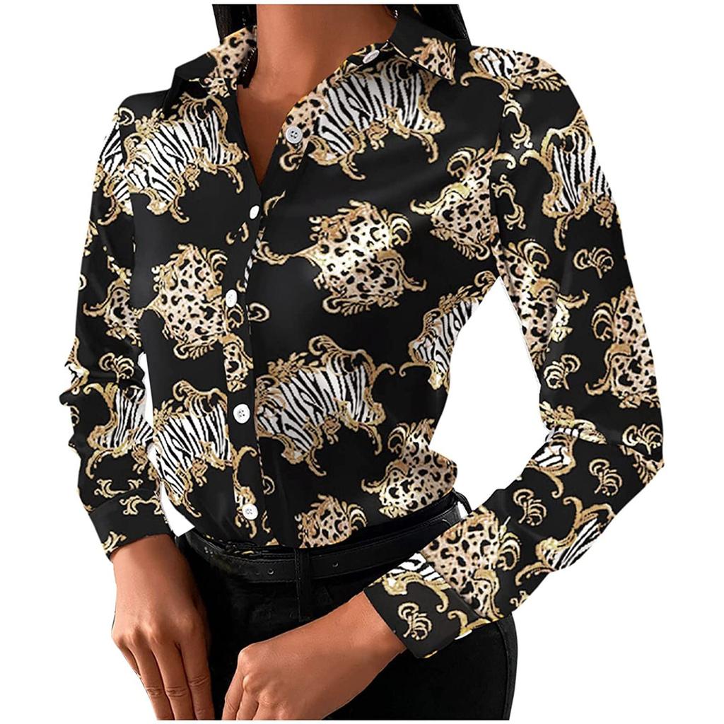 Vintage Blouses For Women Business Casual Long Sleeve Button-Down Shirts Elegant Ladies Plus Size Tunic Tops