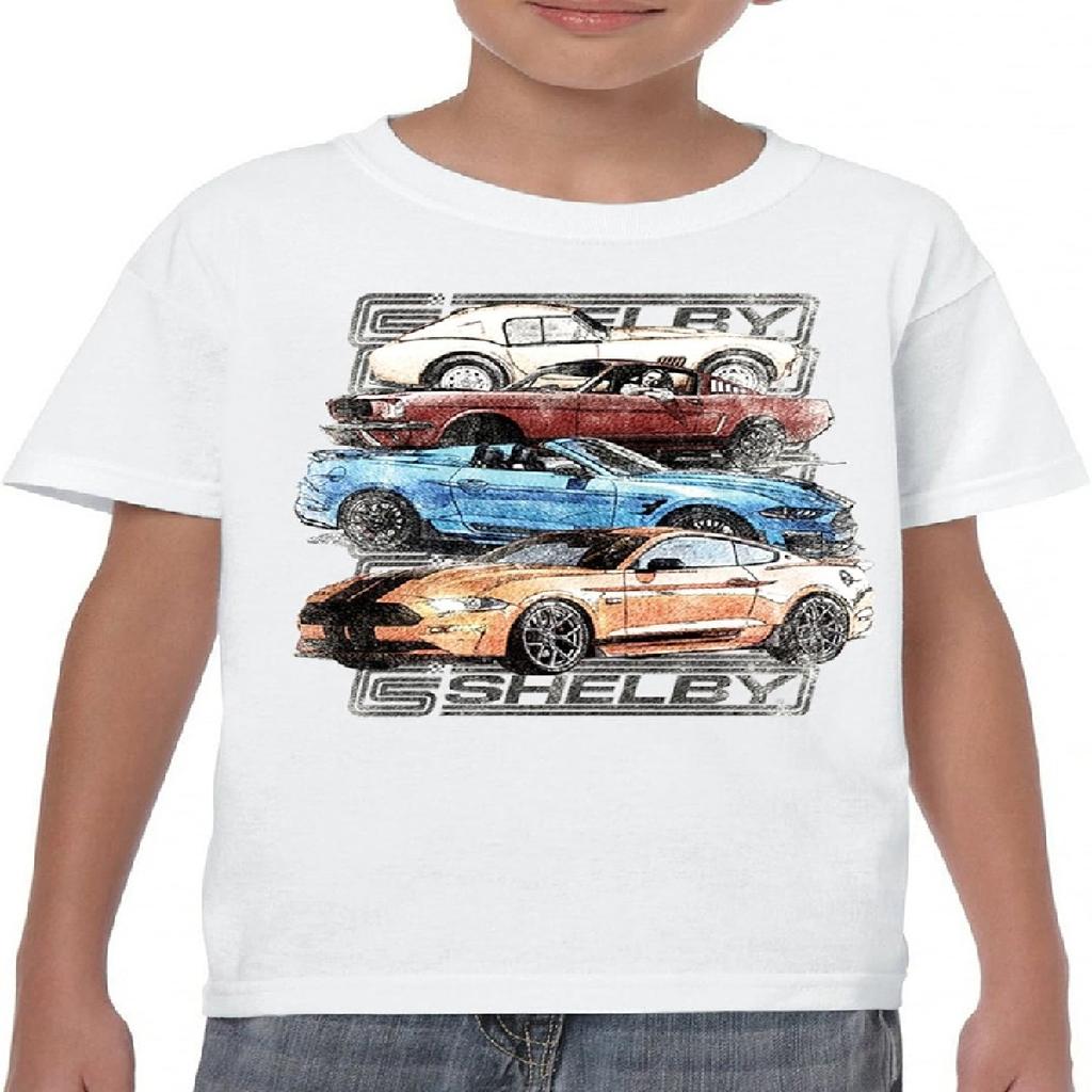 T-shirt Giovanile Disegno Shelby Cars Mustang Racing American Muscle Car GT500 Cobra Performance Alimentata da Ford Bambini