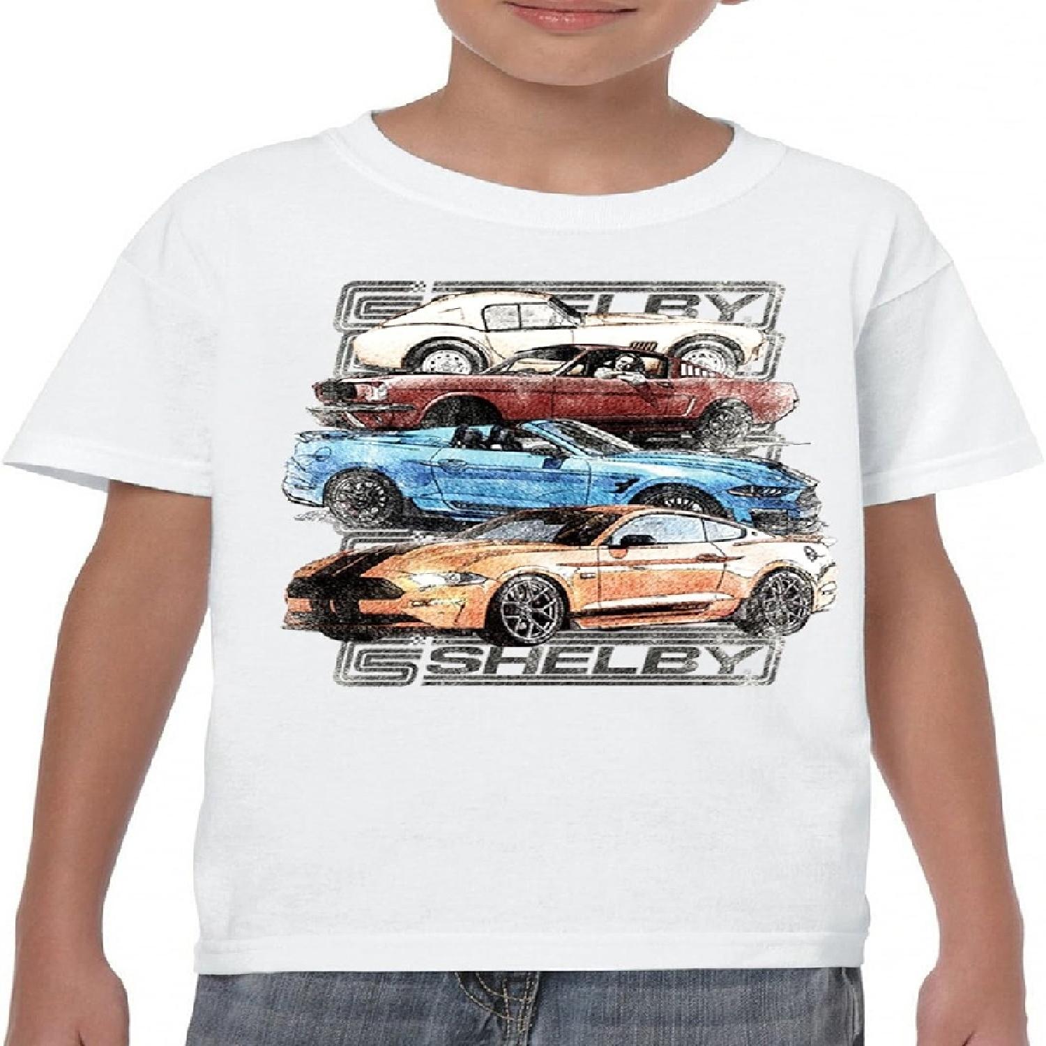 Shelby Cars Sketch Youth T-Shirt Mustang Racing American Muscle Car GT500 Cobra Performance Powered by Ford Kids S