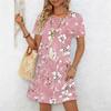 Moda Donna Graziosi Bellissimi Abiti Casual Estivi Primaverili a Manica Corta con Scollo a O e Stampa Floreale