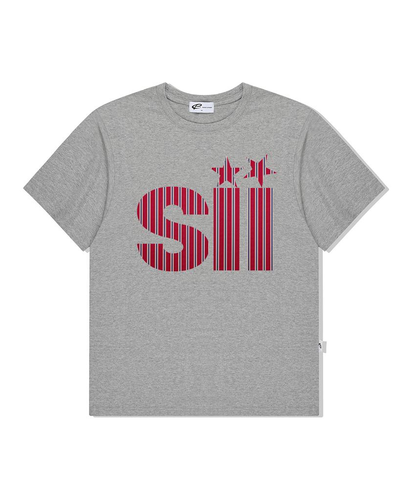 PAGESIISII Big Red Stripe Eye-Point Print Oversized Short Sleeve T-Shirt [3 Colors]