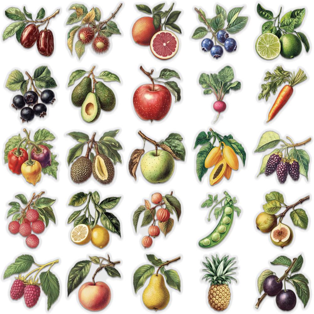 50-Piece Retro Fruit Transparent PET Stickers for Journals and Decoration
