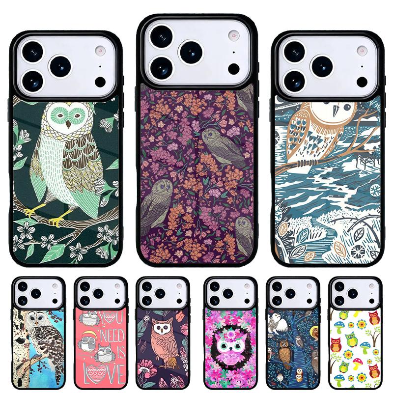 Cute Owl Cartoon Phone Case for iPhone 17 16 15 14 13 Pro Max Back Cover for 12 11 Pro Coque