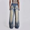 Printed Baggy Jeans Women Clothing High Street Rivet Washed Distressed Vintage Pants Women Jeans Casual High Waisted Jeans