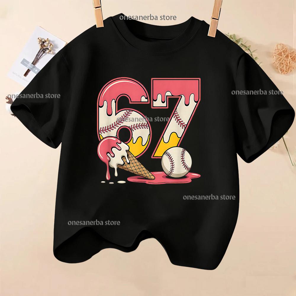 Summer Short Sleeve 67 Six Seven Kid T-Shirt Funny Round Neck Cute Tee Boy Girl Tops Casual Fashion Polyester Children's T-Shirt