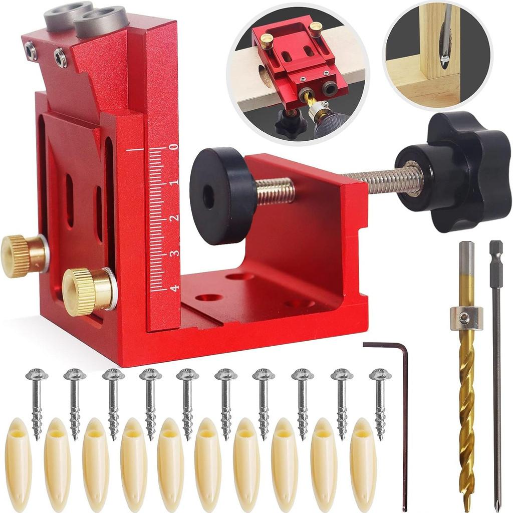 

Adjustable Oblique Hole Locator Cabinet Board Punching Auxiliary Tool Aluminum Alloy Woodworking Drilling Positioner Red Set