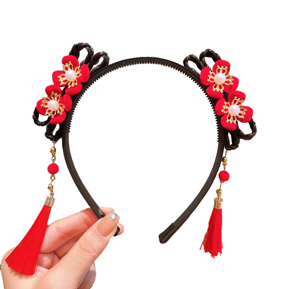 Girls Cartoon Headbands Braid Hair Band Tassel Hair Clip National Style Plush Headwear Hair Accessories For Kids Dress Up