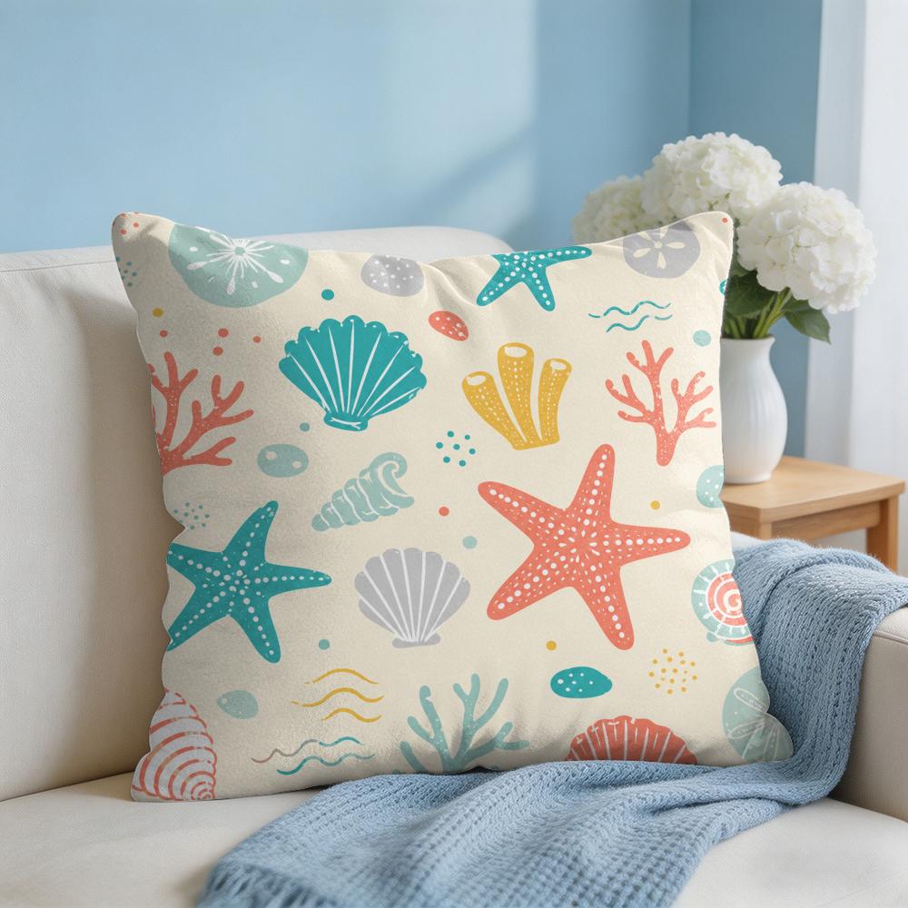 Starfish Conch Cushion Cover Short Plush Soft DoubleSided Printing Pillow Case Cozy Sofa Bedroom Home Decor Gift