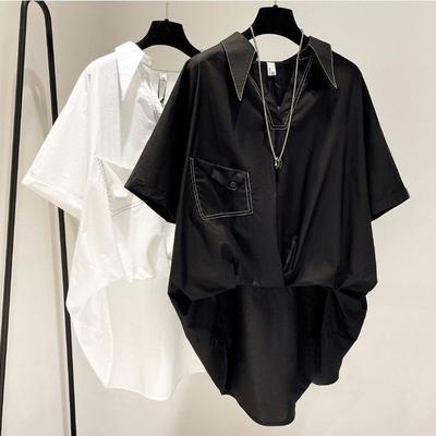 Irregular White Shirts for Women Summer Korean Style Loose Short-sleeved Tops