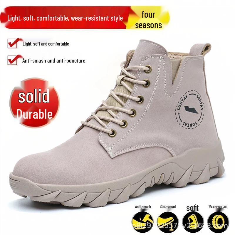 Men's Breathable Wear-Resistant Steel Toe Work Shoes - Comfortable, Anti-Smash, Anti-Puncture, Insulated Construction Footwear.