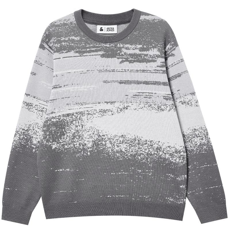 Jack & Jones Men s Winter Knit Jacquard Color-block Crew Neck Sweater M