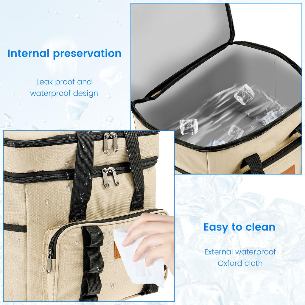 23L Multifunctional Double Layers Tote Cooler Lunch Bags Large Capacity Travel Picnic Lunch Box for Family Outdoor Activities