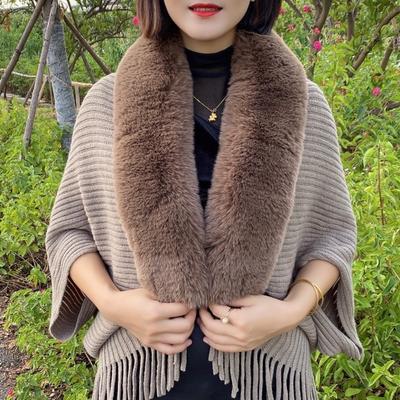 Winter Quasten Poncho Mantel Schal Oversize Frauen Warme Faux Pelz Kragen Stricken Strickjacken Batwing Wraps Hals Pelz Schals Capes Mantel