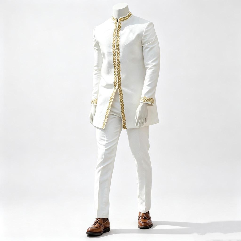 Men 2‑Piece Casual Set, Long Sleeve Mandarin Collar Embroidered African Style Shirt & Pants