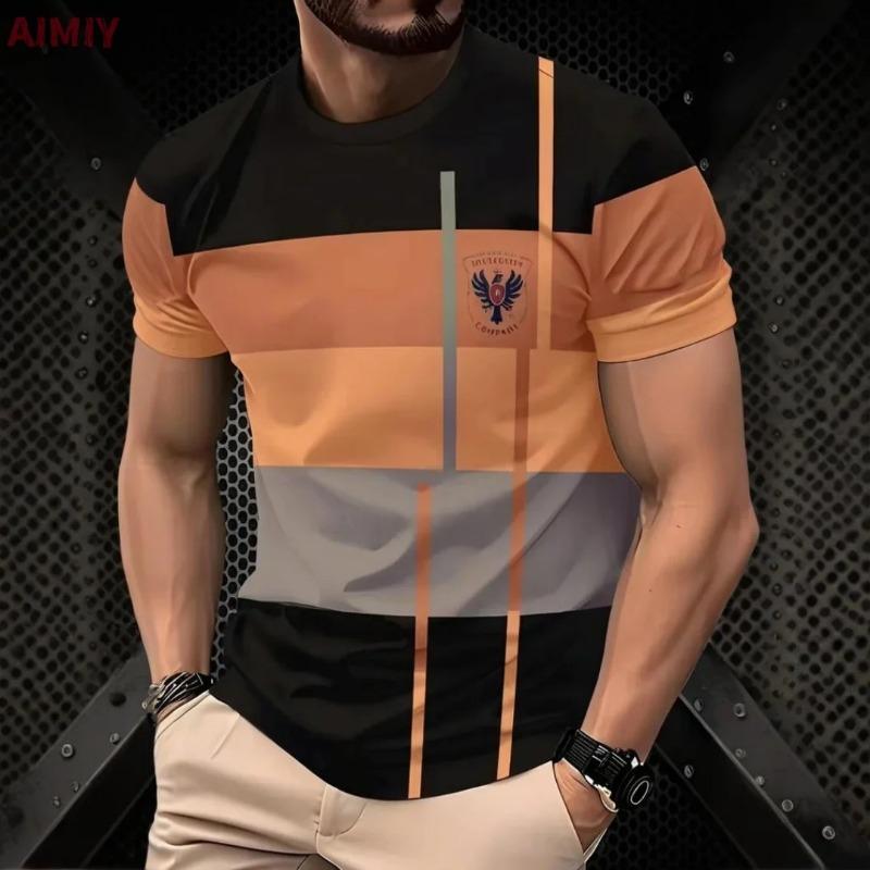 T Shirt Man Classic Men's Clothing Outdoor Round Neck Short Sleeve Top Stripe Print Street Loose T-Shirt