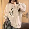 2025 Women's Plus Velvet Loose Round Neck Sweatshirt - Thickened Autumn/Winter Casual Top, Trendy American Style, No Hood