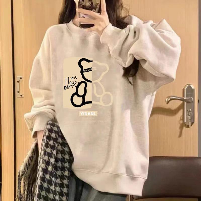 2025 Women's Plus Velvet Loose Round Neck Sweatshirt - Thickened Autumn/Winter Casual Top, Trendy American Style, No Hood