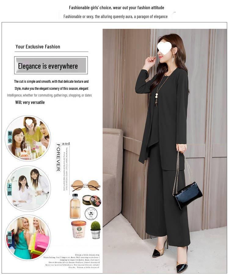 Costume Élégant pour Femme - Pantalon Large Noir - Ensemble Trois Pièces - Automne/Hiver 2025