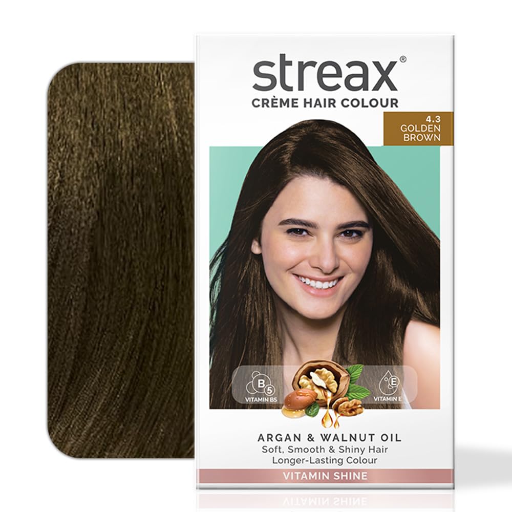 Streax Permanent Hair Colour 4.3 Golden Brown 120 Ml Pack of 1 Long Lasting Cream Hair Colour Women