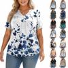 Women's Fashionable Casual V Neck Button Up Oversized Short Sleeve Printed Top