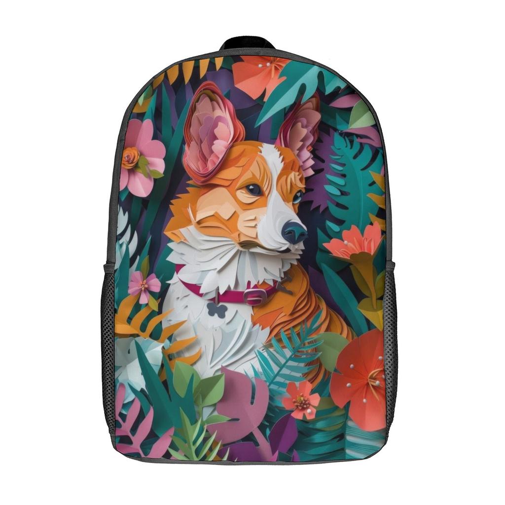 Dog Flat Paper Craft Mochila Printed Book Bag Child Girl Bag 17 Inch School Backpack Bag