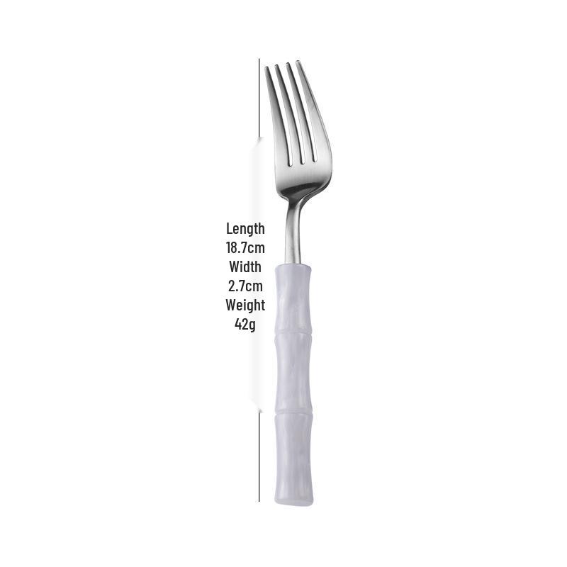 Bamboo Handle Stainless Steel Cutlery Set: Steak Knife, Fork & Dessert Spoon in Gift Box.