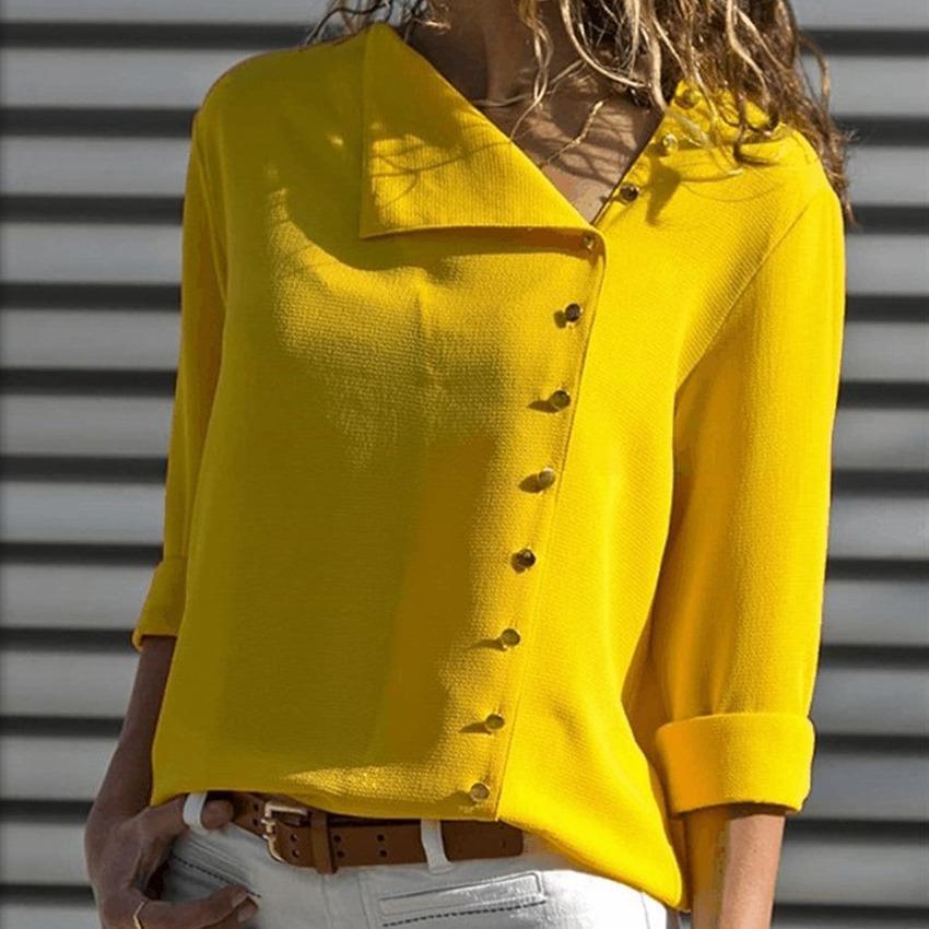 

Autumn Women s Large Size Loose Shirt Retro Commuting Long Sleeve Shirt S жовтий