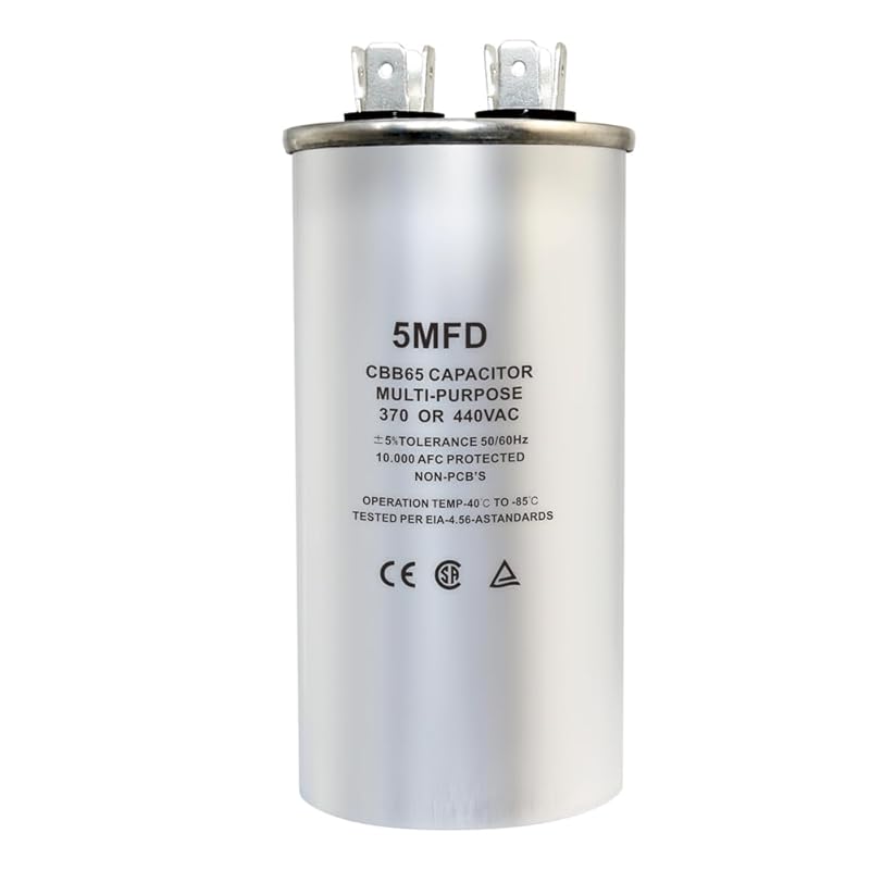 CBB65 Circular Run Capacitor, 450VAC 5 uf/MFD 50/60Hz Round Start Capacitor - Very Suitable for Air Conditioning, Fan Capacitor, Etc. (5 Uf)