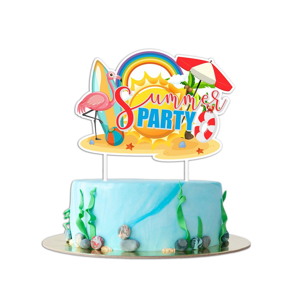 Summer Birthday Party Decoration Hello Summer Flag Popsicle Latte Cake Decoration Insert