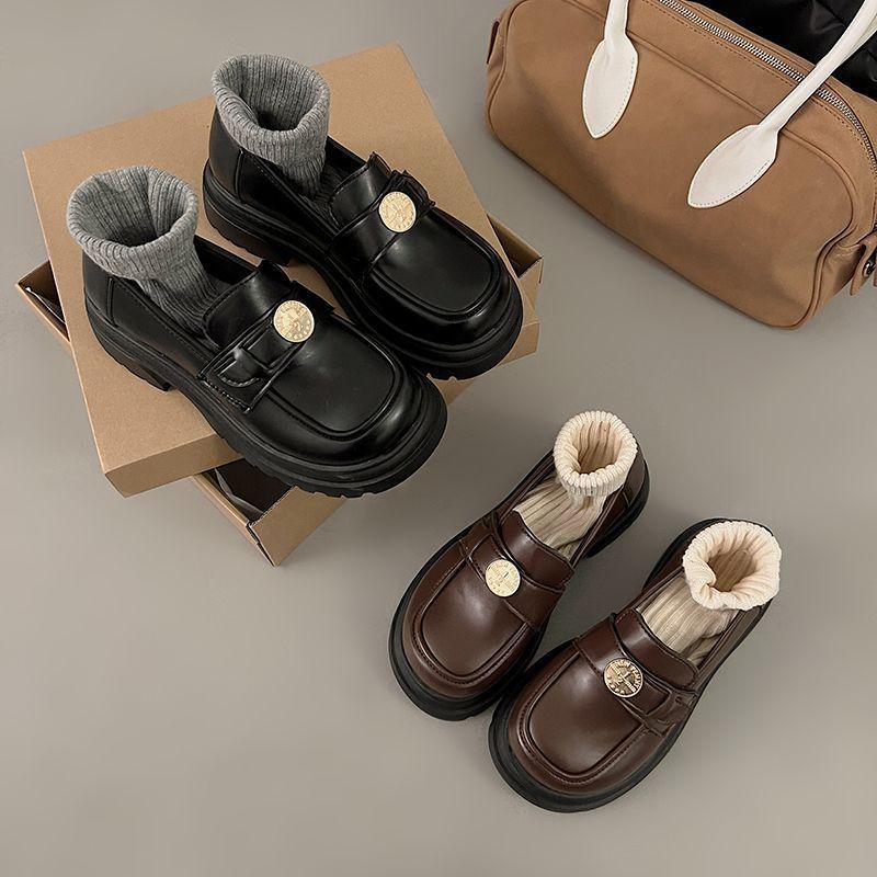 Fashion Doudou shoes with one foot, platform thick heel loafer single shoes for women 2025 new Japanese and Korean version of small leather shoe