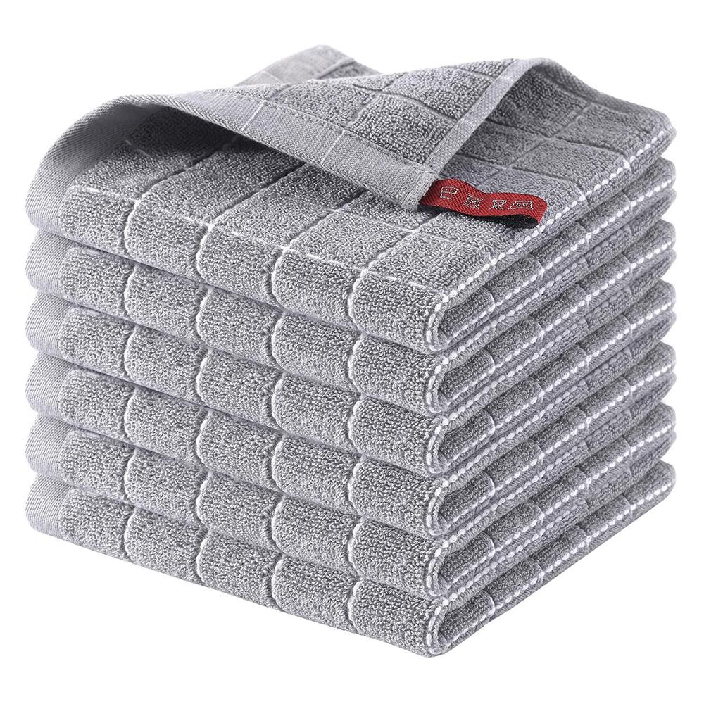 

Terry Kitchen Towels Checkered Designed, Soft and Super Absorbent Dish Towels світло-сірого кольору
