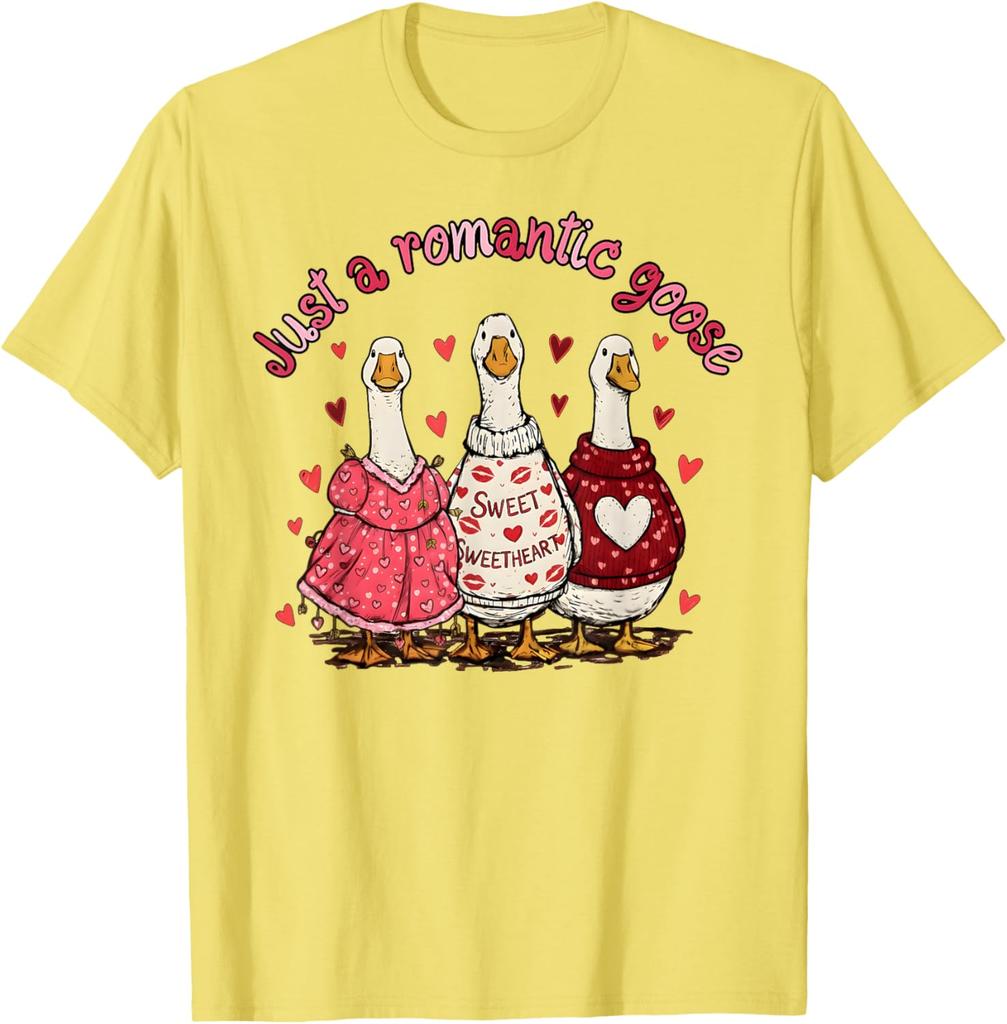 Romantische Gans Valentinstag Lustige Gans Grafik T-Shirt Lässiges Baumwoll Kurzarm T-Shirt